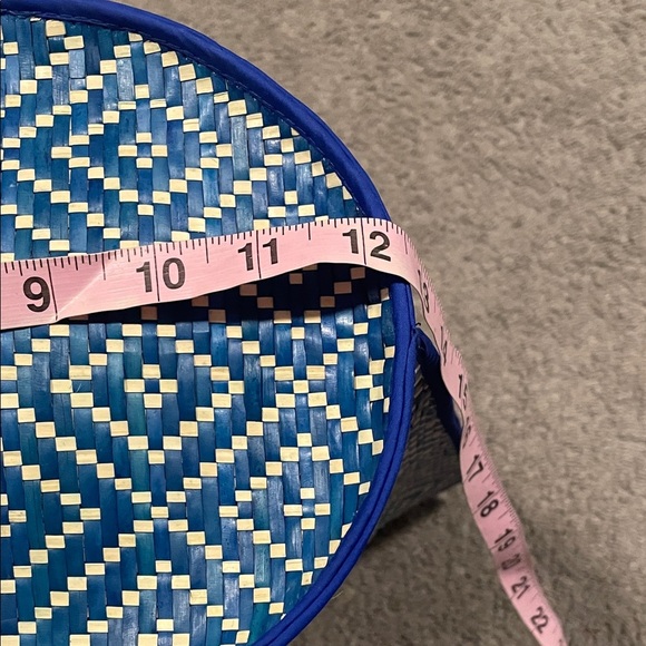 Blue and Cream Geometric Beach Summer Woven Tote Bag NWT - Picture 7 of 9